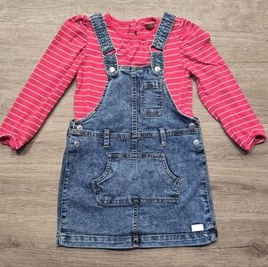 7 For All Mankind Denim Overalls with Red Striped Top